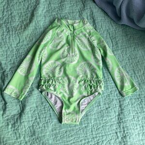 Carter's Green and White Rashguard with Ruffle Details